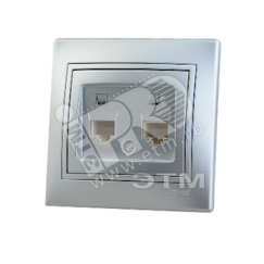 Мира Розетка RJ 45 х2 металлик серый со вставкой Lezard 701-1010-141