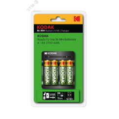 Зарядное устройство для аккумуляторов USB Overnight charger with 4 x AA 2700 mAh [K4AA/AAA] (6/48/1008) KODAK Б0056003