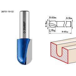 Фреза пазовая галтельная 19x32мм, радиус 9.5мм ЗУБР 28751-19-32