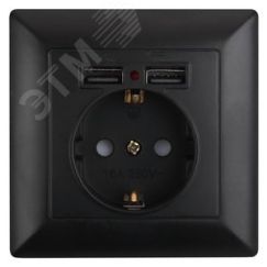 Розетка Intro Solo 4-410-05 с заземлением P+E Schuko со шторками, 16А-250В + 2хUSB, IP20, СУ, антрацит ЭРА Б0053717