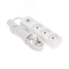 Удлинитель PREMIUM 3 гнезда, 3 м, 3х1,5 мм2, с/з, 2 USB, белый REXANT 13-4110