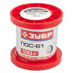 Припой , ПОС 61, проволока, 100г, 1мм ЗУБР 55450-100-10