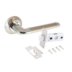 Комплект ручек и защелка АЛЛЮР АРТ ПОЛО SN/CP+L45-8 SN (1582/S45) мат.никель/хром ПТК 14662