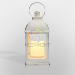 Фонарь декоративный со свечкой, белый корпус, размер 10,5х10,5х22,35 см, тёплый белый Neon-Night 513-054