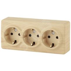 Розетка 3х2P+E Schuko со шторками, 16A-250В, ОУ, Эра Эксперт, сосна, 11-2209-11 ЭРА Б0020705