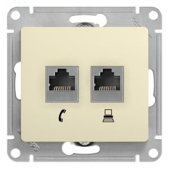 GLOSSA Розетка телефон/компьютер RJ11+RJ45 категория 5е в рамку бежевая SE (Systeme) GSL000285