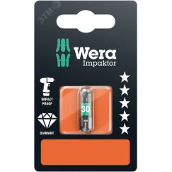 Бита ударная 867/1 IMP DC Impaktor TORX SB алмазное покрытие хвостовик 1/4 C 6.3 TX 30 x 25 мм с держателем-еврослот WERA WE-073926
