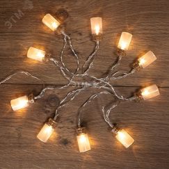 Гирлянда светодиодная баночки 1,5 м, 10 LED, прозрачный ПВХ, свечение тёплый белый, 2 х АА (батарейки не в комплекте) Neon-Night 303-096