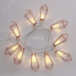 Гирлянда светодиодная кристаллы бронзовые 10 LED, 1,5 м, прозрачный ПВХ, тёплый белый свет свечение, 2 х АА (батарейки не в комплекте) Neon-Night 304-019