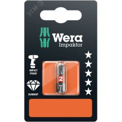 Бита ударная 851/1 IMP DC Impaktor PH SB алмазное покрытие хвостовик 1/4 C 6.3 PH 2 x 25 мм с держателем-еврослот WERA WE-073916