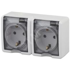 Розетка 2х2P+E IP54, шторки, 16A-250В, ОУ, Эра Эксперт, белый, 11-2404-01 ЭРА Б0020718