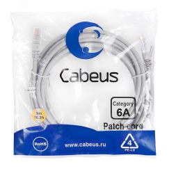 Патч-корд U/UTP, категория 6а (10G), 2xRJ45/8p8c, неэкранированный, серый, LSZH, 5м Cabeus PC-UTP-RJ45-Cat.6a-5m-LSZH