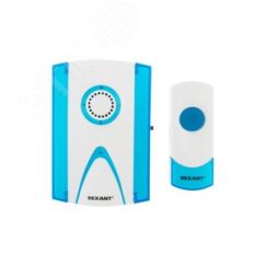 Звонок беспроводной дверной 32 мелодии 100м кнопка IP44 белый/синий RX-3 REXANT 73-0030