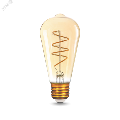 Лампа светодиодная филаментная LED 6 Вт 360 лм 2400К AC185-265В E27 ST64 теплая золотистая колба Black Filament Gauss Gauss 157802006