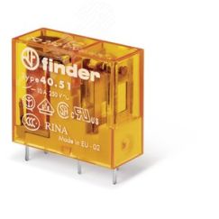 Реле электромеханическое универсальное миниатюрное, монтаж на печатную плату или в розетку, выводы с шагом 5мм, 1СO 10A, контакты AgNi, катушка 230В A FINDER 40.51.8.230.0001