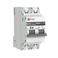 Выключатель автоматический двухполюсный 8А D ВА47-63 4.5кА PROxima EKF mcb4763-2-08D-pro