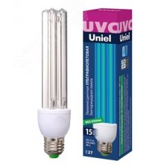 Лампа ультрафиолетовая бактерицидная. ESL-PLD-15/UVCB/E27/CL Спектр UVC 253,7нм. Uniel UL-00007270