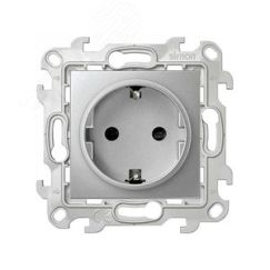 Розетка с заземлением и шторками Schuko 2Р+Е 16A 250В~ с системой Push&Go цвета алюминий S24 Harmonie Simon 2420432-033
