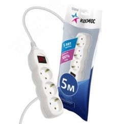 Удлинитель 5м, 3гн. земля, выключ. ПВС 1мм2, КОСМОС КОСМОС YKsm5m-3g-Z-V(K)
