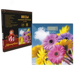 Весы напольные электронные МА-090, рисунок ''Герберы'', стеклянная поверхность, до 180 кг Матрена 007268