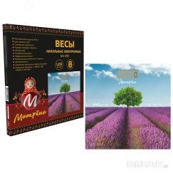 Весы напольные электронные МА-090, рисунок ''Лаванда'', стеклянная поверхность, до 180 кг Матрена 007838
