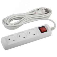 Удлинитель электрический U-3s-5m-2x1 без заземления c выключателем 3 розетки 5м ПВС 2x1мм2 10А ЭРА Б0044051