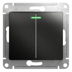 GLOSSA Выключатель двухклавишный с подсветкой схема 5а антрацит в рамку SE (Systeme) GSL000753