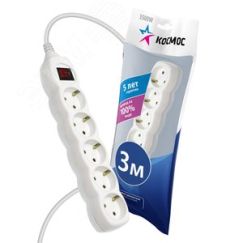 Удлинитель 3м, 5гн. земля, выключ. ПВС 1мм2, КОСМОС КОСМОС YKsm3m-5g-Z-V(K)