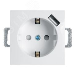 Розетка одноместная (механизм) с/з 250В, 16А с USB 1А, серия Эрна, белый, Stekker STEKKER PST16-9111-01 39318