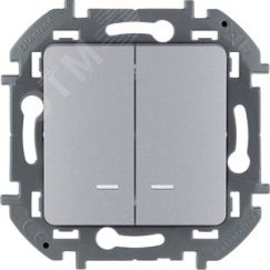 Выключатель двухклавишный с подсветкой/индикацией INSPIRIA 10 AX 250 В~ алюминий Daccord/Legrand 673632