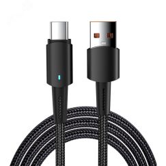 Кабель USB-A - Type-C, 6А, 66Вт, 1м, черный REXANT 18-7064