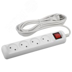 Удлинитель электрический U-4s-3m-2x1 без заземления c выключателем 4 розетки 3м ПВС 2x1мм2 10А ЭРА Б0044053