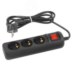 Удлинитель электрический UX-3es-1,5m-B с заземлением с выключателем 3 розетки 1,5 м ПВС 3x0,75мм2 черный ЭРА Б0057727