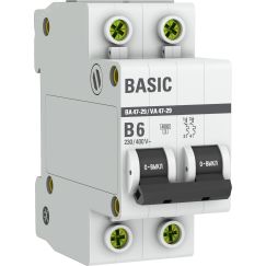 Автоматический выключатель 2P 6А (B) 4,5кА ВА 47-29 Basic EKF mcb4729-2-06-B