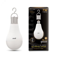 Лампа светодиодная LED 7 Вт 450 лм 3000К AC175-240В E27 А60 (груша) теплая с Li-Ion аккумулятором Black Gauss Gauss 102402107