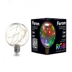 Лампа светодиодная LED 3вт Е27 прозрачный RGB шар G95 FERON LB-382