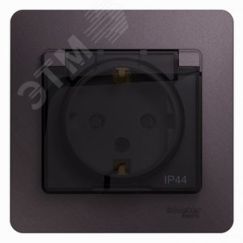 GLOSSA розетка с заземлением со шторками с крышкой в сборе IP44 СИРЕН. ТУМАН SE (Systeme) GSL001448