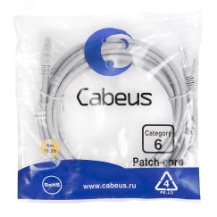 Патч-корд U/UTP, категория 6, 2xRJ45/8p8c, неэкранированный, серый, PVC, 5м Cabeus PC-UTP-RJ45-Cat.6-5m