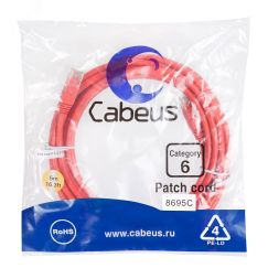 Патч-корд U/UTP, категория 6, 2xRJ45/8p8c, неэкранированный, красный, PVC, 5м Cabeus PC-UTP-RJ45-Cat.6-5m-RD