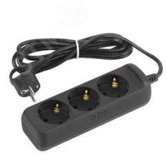 Удлинитель электрический UX-3e-3m-B с заземлением 3 розетки 3м ПВС 3x0,75мм2 10А черный ЭРА Б0057722