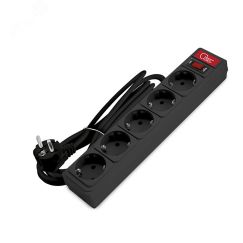 Сетевой фильтр ''СОЮЗ'' ПВС 3*0,75 5гн., 1,8 м вы ключатель с индикацией, с/з, черный, премиум упаковка Универсал 1342К