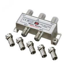 Делитель ТВ х 4 + 5шт. F BOX 5-1000 МГц Silver, REXANT 05-6103