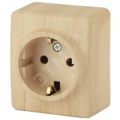 Розетка 2P+E Schuko со шторками, 16A-250В, ОУ, Эра Эксперт, сосна, 11-2204-11 ЭРА Б0020690