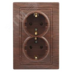 Розетка Intro Plano 1-205-10 с заземлением двойная 2X2P+E Schuko, 16А-250В, IP20, СУ, венге ЭРА Б0053921