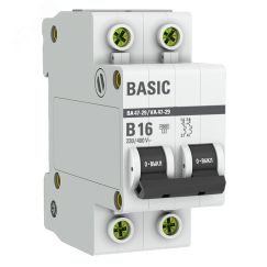 Автоматический выключатель 2P 16А (B) 4,5кА ВА 47-29 Basic EKF mcb4729-2-16-B