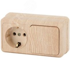 Блок розетка с выключателем Intro Quadro 2-701-11 одноклавишным горизонтальный 10(16)А-250В, IP20, ОУ, сосна ЭРА Б0053871