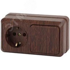 Блок розетка с выключателем Intro Quadro 2-701-10 горизонтальный 10(16)А-250В, IP20, ОУ, венге ЭРА Б0053868
