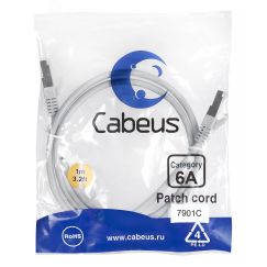 Патч-корд S/FTP, категория 6а (10G), 2xRJ45/8p8c, экранированный, серый, LSZH, 1м Cabeus PC-SSTP-RJ45-Cat.6a-1m-LSZH