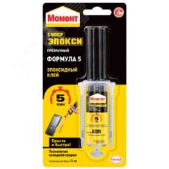 Момент Супер Эпокси Формула 5, прозр, 14мл шприц Henkel Б0022995