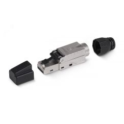 Коннектор с фиксатором кабеля и колпачком RJ-45(8P8C) под витую пару, категория до 6a, экранированный, для одножильного кабеля, для толстых жил 1.35-1 Cabeus 8P8C-SH-C6+-TWP